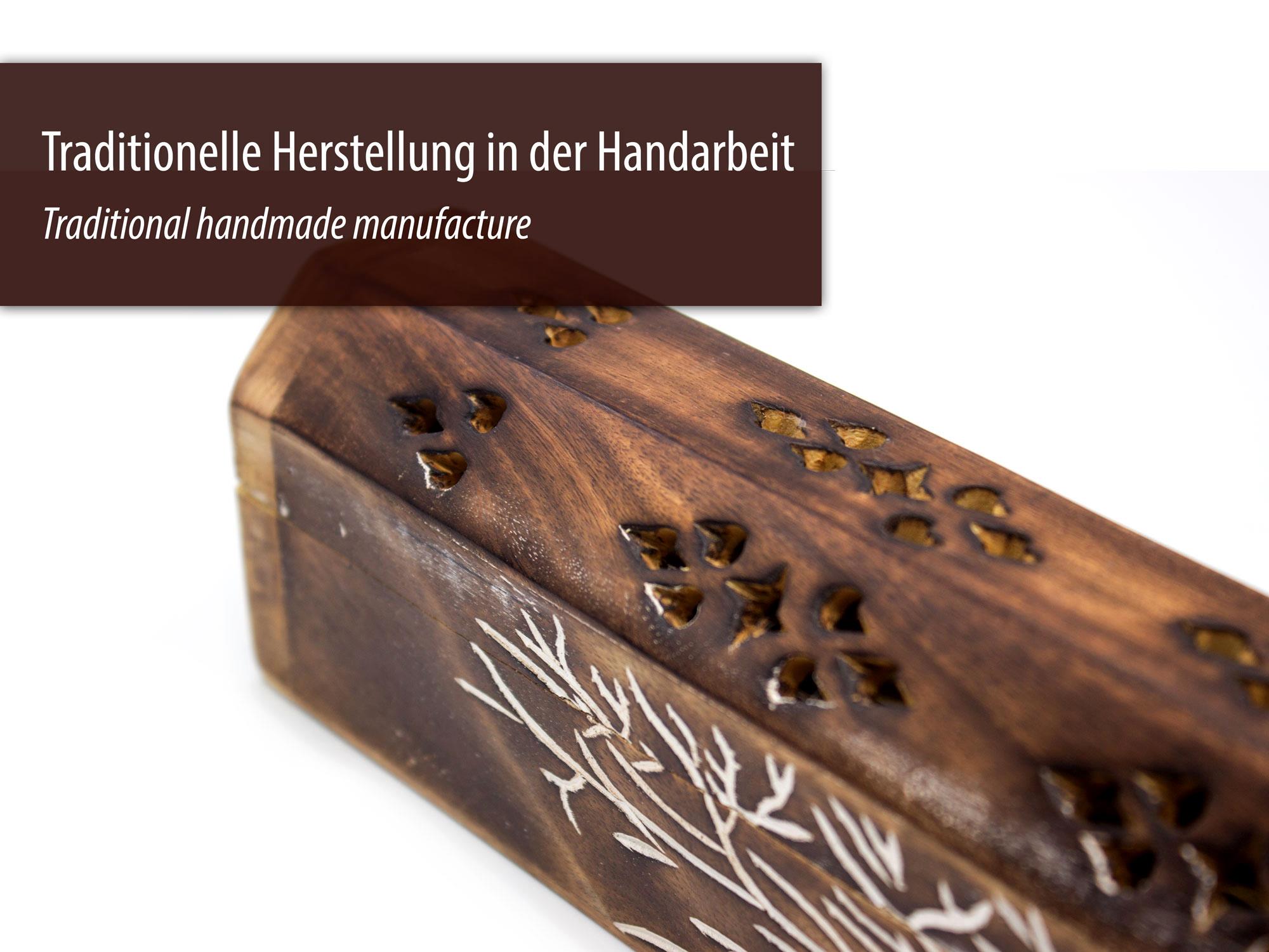 Räucherstäbchen Box aus Sheesham-Holz, handgefertigt, mit Schnitzerei (LX2118)