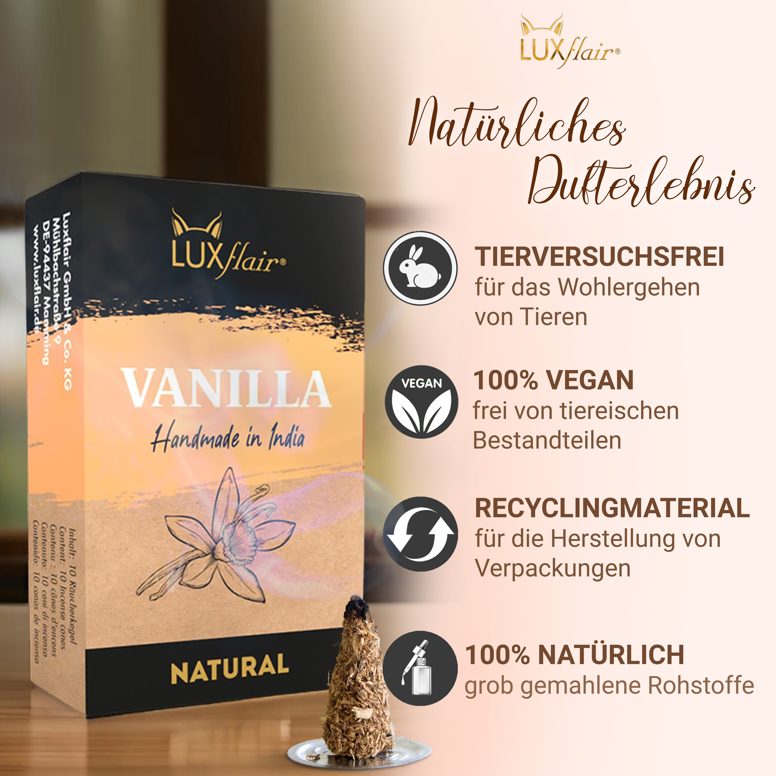 Natürliche Räucherkegel Vanille - NATURAL VANILLA (LX2368)