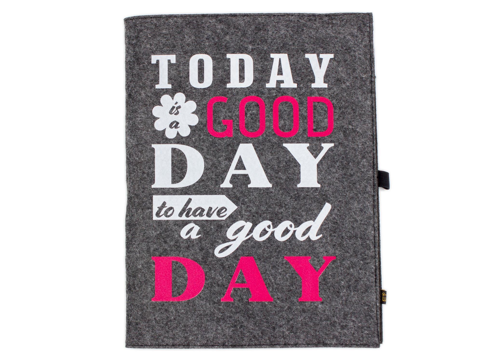 Filz Notizbuch dunkelgrau A4 mit Flock-Aufdruck "Good day" (LX2184)