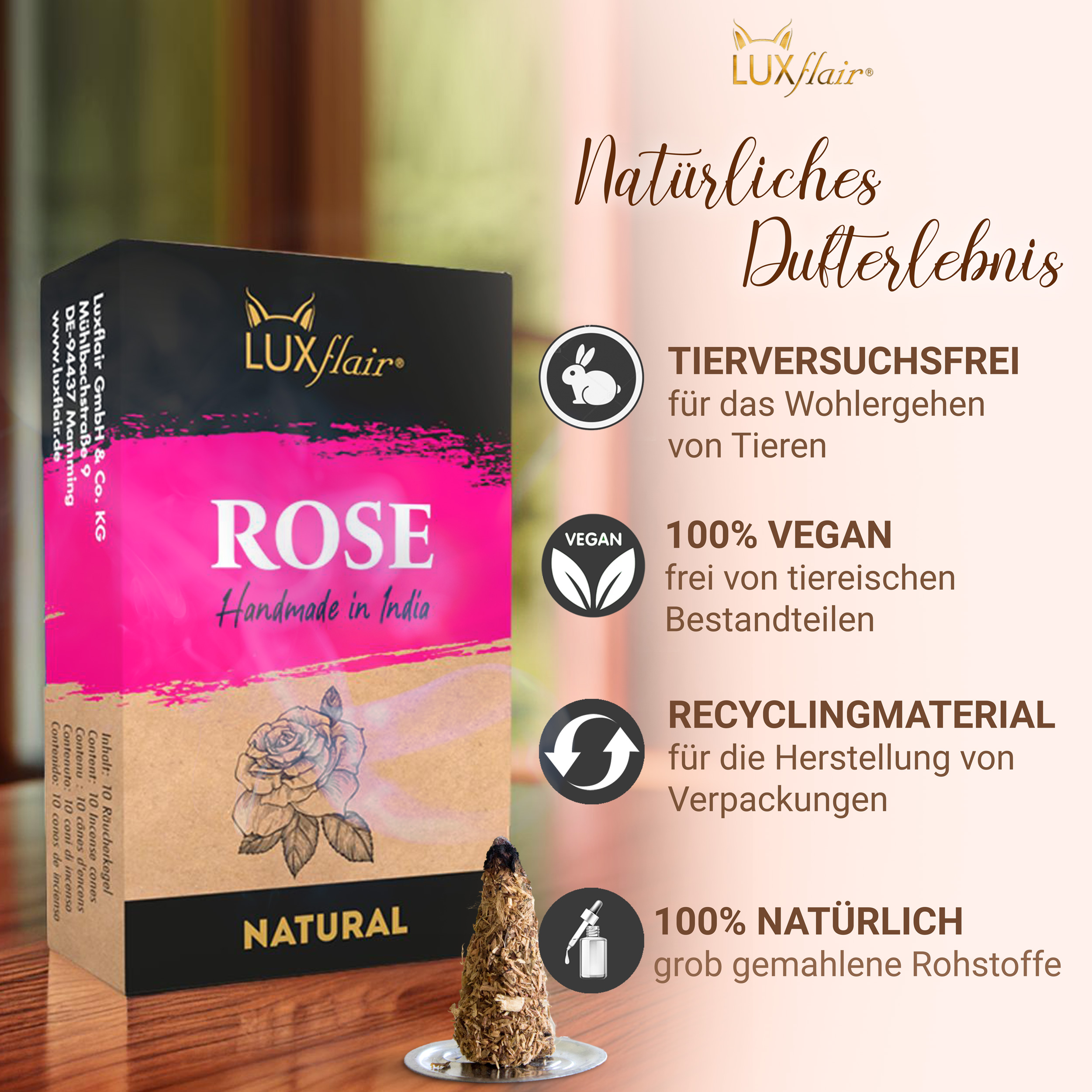 Natürliche Räucherkegel Rose - NATURAL ROSE (LX2369)