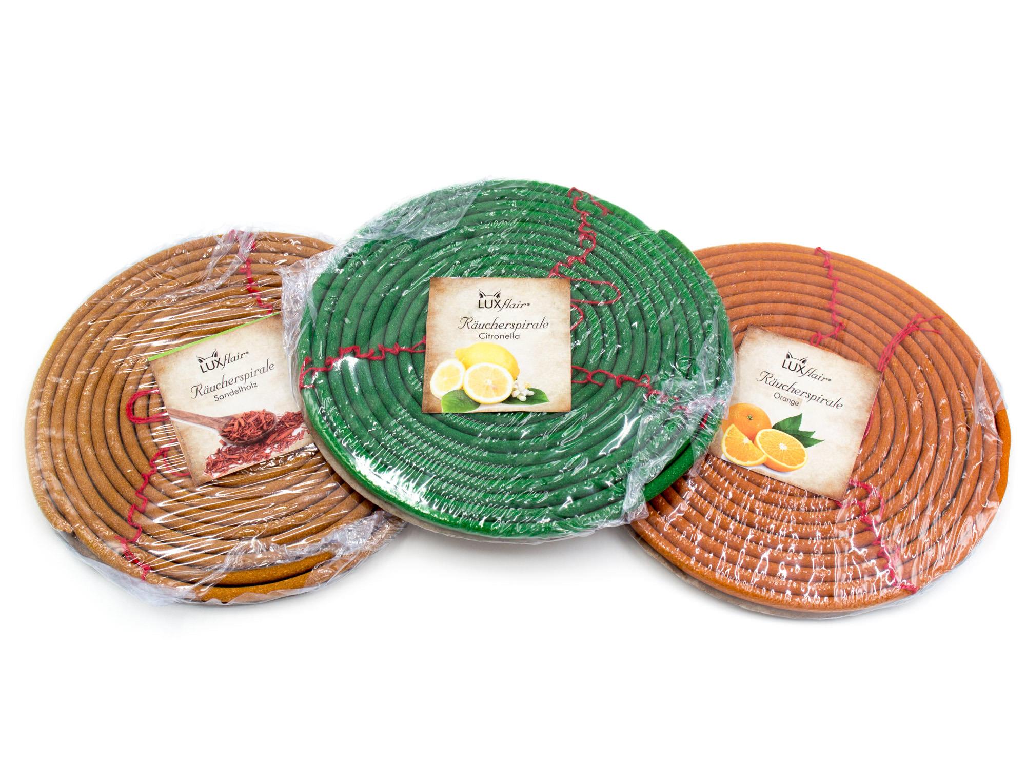 3er Set Räucherspiralen (Citronella, Sandelholz, Orange) (LX1542)