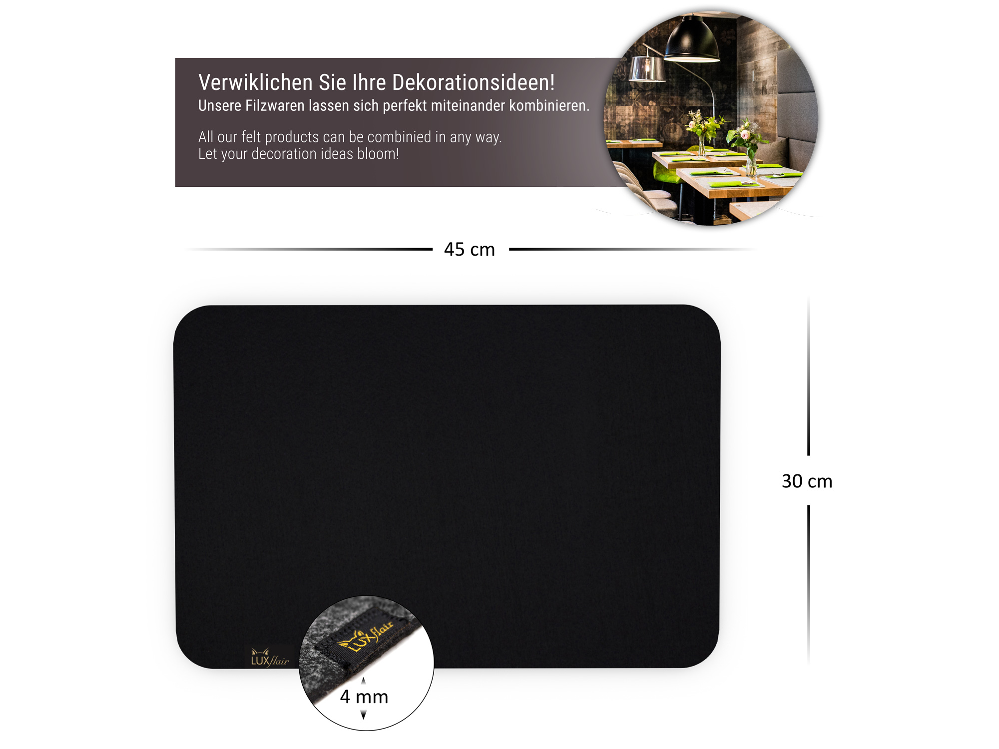 Filz Platzmatte 6er-Set in schwarz (LX2119-6er)